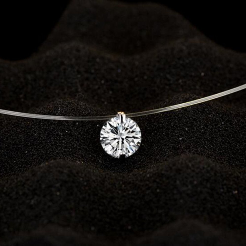 NEW Silver Invisible Transparent Fish Line Zirconia Necklace - Picture 2 of 5
